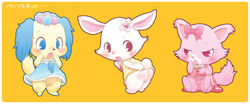 3girls anthro ass blush bow canine cavalier_king_charles_spaniel clothing cute dress feline female female_only feral fur furry garnet_(jewelpet) jewelpet jewelpet_(species) lagomorph mammal open_mouth pink_eyes pink_fur presenting presenting_hindquarters pussy red_eyes ruby_(jewelpet) sanrio sapphie_(jewelpet) semi-anthro simple_background sitting underwear unknown_artist white_fur yellow_background