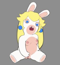 animated blonde_hair blue_eyes breasts female fur hair lagomorph mammal mario_(series) mario_+_rabbids mario_+_rabbids:_kingdom_battle nintendo nipples nude pussy rabbid rabbid_peach raving_rabbids simple_background solo ubisoft video_games