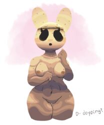 animal_crossing anthro blush breasts coco_(animal_crossing) english_text female flustered game_(disambiguation) lagomorph mammal nintendo nipples nude pussy rabbit simple_background surprise sweat text thebonezonedeluxe video_games