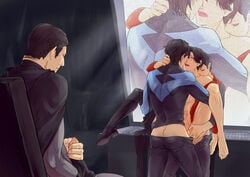 4boys age_difference aged_up anal anal_penetration anal_sex batcest batman batman_(bruce_wayne) batman_(series) blue_eyes blush bodysuit bruce_wayne crying_with_eyes_open cum cum_on_self cum_while_penetrated damian_wayne dc dc_comics dick_grayson double_anal double_penetration erection father_and_son gay group_sex hand handjob holding_penis lifting male male_only masturbation nightwing older_dom_younger_sub older_penetrating_younger open_shirt pants_around_one_leg pants_down penetration penis penis_grab red_robin robin_(damian_wayne) robin_(dc) saliva_drip sex sitting spread_legs squeezing_penis stretched_anus tears tim_drake watching yaoi