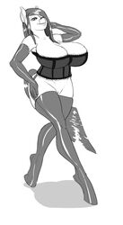 anthro big_breasts breasts clothing corset earth_pony equine female greyscale horse huge_breasts lingerie maarthul mammal monochrome my_little_pony pony pussy rubber smile solo standing thick_thighs