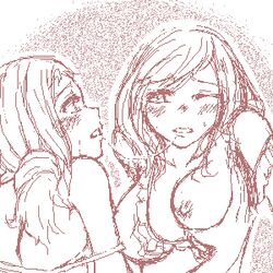 2girls after_kiss artist_request ashelia_b'nargin_dalmasca female female_only final_fantasy final_fantasy_xii human monochrome multiple_females oekaki penelo pixelated saliva saliva_string saliva_trail tagme yuri