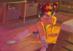 asuka_langley_sohryu bow clothing gym_uniform kobayashi_yuji medium_breasts neon_genesis_evangelion panties tagme