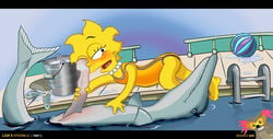 background blush color dolphin female fish human lisa_simpson male open_mouth orange_box straight swimsuit the_simpsons water what yellow_body zoophilia