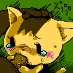 1girls animal_crossing artist_request blush cat cub dark-skinned_male feline fellatio katie_(animal_crossing) nintendo oral penis straight_hair tears year_request yellow_fur young