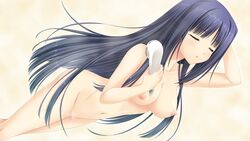 black_hair breasts censored closed_eyes game_cg hidaka_maiya long_hair mosaic_censoring nipples nude saimin_yuugi sayori shower shower_head showering staffing