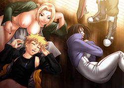 2boys 2girls breasts chiba_toshirou closed_eyes crossover eureka_seven female holland holland_novak male multiple_boys multiple_girls naruto naruto_shippuden renton_thurston sleeping straight_hair talho_yuki tsunade uzumaki_naruto