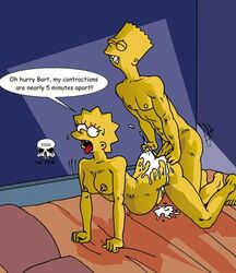 anal bart_simpson breasts buggery color exposed_breasts female human imminent_birth incest lisa_simpson male pregnancy pregnant straight the_fear the_simpsons yellow_skin