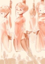 arms_behind_back asphyxiation blush bondage breasts china_dress chinese_clothes execution female group_hanging hanged medium_breasts monochrome multiple_girls noose open_mouth peril ponytail public robe rope small_breasts tagme tears
