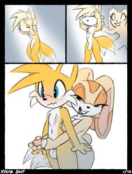 2017 anthro bathing blue_eyes blush canine comic cream_the_rabbit duo female fox fur furry lagomorph male mammal penis penis_grab rabbit reach_around red_eyes sneaking sonic_(series) straight tails xylas yellow_fur