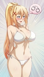 1girls big_breasts blonde_hair blue_eyes blush bondage_request bra cameltoe darkness_(konosuba) ellizeh erect_nipples erect_nipples_under_clothes female horny horny_female implied_bondage kono_subarashii_sekai_ni_shukufuku_wo! large_breasts long_hair masochist nipples nipples_visible_through_clothing pale-skinned_female pale_skin panties pervert ponytail pussy pussy_visible_through_clothes smile standing thick_thighs thighs x_hair_ornament