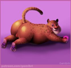 1boy anthro ass balls benjamin_clawhauser blush cheetah disney doughnut feline food gamibri male male_only mammal nude perineum solo zootopia