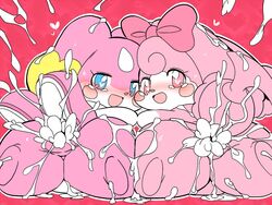 2girls artist_request blue_eyes character_request cum furry kamisama_minarai:_himitsu_no_cocotama open_mouth pink_eyes