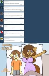 anthro blush breasts cleavage clothed clothing comic cum cum_on_breasts cum_on_face english_text equine fan_character female georgia_lockheart horn male mammal my_little_pony oliver_cotter stunnerpony text tumblr unicorn