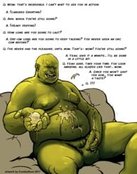 2017 balls big_balls cum cum_in_hand cumshot cureboltium dialogue ejaculation english_text erection humanoid male male_only masturbation nipples orc orc_male orgasm overweight penis sitting solo solo_male sweat text tusks uncut