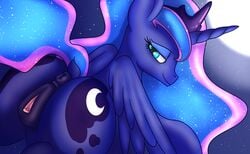 2017 alicorn anus ass atmosseven bedroom_eyes blue_feathers blue_hair clitoral_winking clitoris crown cutie_mark equine feathered_wings feathers female feral friendship_is_magic hair half-closed_eyes hi_res horn horse looking_at_viewer looking_back mammal my_little_pony night outside pony princess_luna_(mlp) pussy seductive solo wings