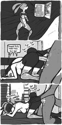 all_fours anthro bad_id bad_tumblr_id black_and_white breasts canine clothing comic computer dialogue disney doggy_style female fox from_behind_position judy_hopps lagomorph laptop luraiokun male mammal masturbation medium_breasts nude panties penis rabbit sex year_request zootopia