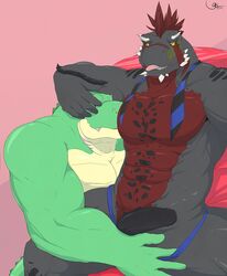 anthro armpit_fetish armpit_sniffing clothing crocodile crocodilian duo erection grandall_(artist) grandall_(character) humanoid_penis male muscular musk penis reptile scalie tagg tongue tongue_out uncut underwear yaoi