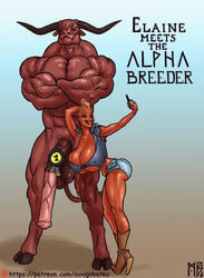 anthro big_ass big_penis bimbo blonde_hair bull english_text female horsecock interspecies large_breasts male mnogobatko muscle text voluptuous