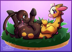 absurd_res anus autocunnilingus clitoris female feral girafarig grass hi_res hooves lying masturbation nintendo on_back oral pokemon pussy pussy_juice solo tail_head tail_masturbation tail_mouth tongue tongue_out vaginal_penetration video_games whimsydreams