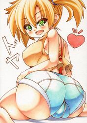 ass big_ass big_breasts big_butt blush breasts bubble_butt dat_ass fat_ass female female_only green_eyes heart huge_ass kasumi_(pokemon) large_ass large_breasts looking_at_viewer looking_back nintendo orange_hair pokemon ponytail pussy thick_ass thick_thighs thighs vagina yutakasan-love