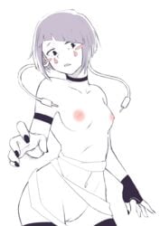 artist_request blush blush_stickers breasts choker earplugs facial_mark female fingerless_gloves highres kyoka_jiro looking_at_viewer my_hero_academia nail_polish navel nipples partially_colored purple_hair pussy short_hair simple_background small_breasts solo white_background