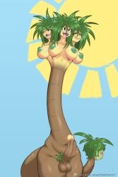 4_breasts alolan_exeggutor alolan_form areola armless balls belly big_penis breasts brown_body conjoined dex_appeal elemental_creature erection exeggutor flora_fauna generation_1_pokemon generation_7_pokemon genitals green_areola green_hair green_nipples gynomorph hair hi_res humanoid humanoid_genitalia humanoid_penis intersex larger_gynomorph larger_intersex leaf multi_breast multi_head multicolored_body navel nintendo nipples nude open_mouth penis plant pokemon pokemon_(species) pokemorph pubes regional_form_(pokemon) simple_background size_difference smile tail tree two_tone_body yellow_body