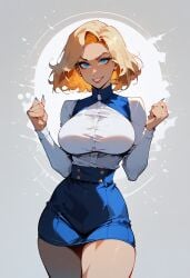 ai_generated android_18 big_breasts blonde_hair blue_eyes female short_hair uniform