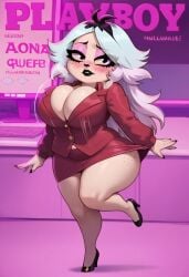 ai_generated business_suit cleavage emberlynn_pinkle gondor952 helluva_boss high_heels huge_ass makeup red_business_suit