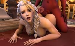 1futa 2girls 3d big_ass big_breasts blizzard_entertainment blonde_hair buttjob eredar female futanari human human_(world_of_warcraft) ifarazon jaina_proudmoore light-skinned_female light_skin multicolored_hair nude original_character red_skin thick_thighs voluptuous voluptuous_female warcraft white_hair world_of_warcraft