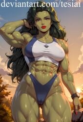 1girls abs ai_generated ass big_ass big_breasts breasts female female_only fit_female heroine hulk_(series) jennifer_walters marvel marvel_comics muscular muscular_female panties she-hulk solo straight_hair superheroine tesiai the_incredible_hulk_(1996_tv_series) thick_thighs wide_hips