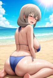 1girls ai_generated beach big_ass big_breasts big_butt bikini blush blushing_female blushing_profusely breath bubble_ass bubble_butt cleavage closed_eyes deep_cleavage dripping female female_only from_behind hand_between_legs huge_ass huge_breasts large_breasts looking_at_viewer looking_back looking_back_at_viewer massive_breasts milf narrow_waist nervous open_mouth posing posing_for_the_viewer self_upload sideboob sitting solo solo_female sweatdrop sweating sweaty sweaty_body sweaty_breasts sweaty_butt thick_thighs uzaki-chan_wa_asobitai! uzaki_tsuki viewed_from_behind wide_hips yeetyboi5000