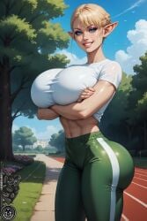 ai_generated big_breasts breasts bythebrokenone elf-san_wa_yaserarenai elf_female elfuda fit_female huge_breasts hyper_breasts large_breasts midriff nai_diffusion stable_diffusion thick_thighs toned_abs