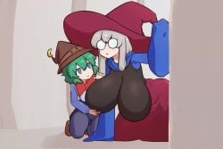 2d 2d_animation 2girls big_breasts clothed clothing female female_focus female_only fully_clothed glasses green_eyes green_hair hat huge_breasts large_breasts liveactors loop sound sound_edit sound_effects tagme video witch_hat