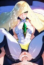 ai_generated big_breasts blonde_hair covered_in_cum cum cum_in_pussy cum_in_pussy cum_on_body cum_on_breasts cum_on_face digbyai excessive_cum gentle_mommy lusamine_(pokemon) mature mature_female milf mommy mommy_kink mother mother_and_child mother_and_son older_female pokemon pokemon_sm pov pov_eye_contact pov_male