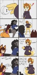 1boy 2d 2d_(artwork) 2girls blowjob caught caught_cheating caught_in_the_act cheating cheating_husband comic cuckold female furry miso_souperstar okay_with_cheating swingers