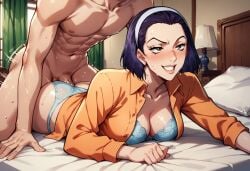 ai_generated bed blush diamond_is_unbreakable jojo's_bizarre_adventure on_bed tagme tomoko_higashikata