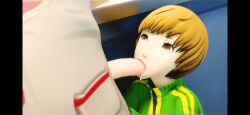 anime big_penis blowjob chie_satonaka clothed_blowjob clothed_sex deepthroat deepthroat_no_hands hanamura_yousuke huge_cock persona_4 public_exposure satonaka_chie twink