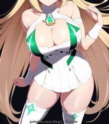 1girls aegis_elysium ai_generated bare_shoulders blonde_hair cleavage cleavage_cutout dress elbow_gloves female_focus gem jewelry large_breasts long_hair mythra mythra_(xenoblade) nintendo patreon patreon_username solo solo_focus thighhighs thighs very_long_hair white_dress xenoblade_chronicles_(series) xenoblade_chronicles_2 yellow_eyes