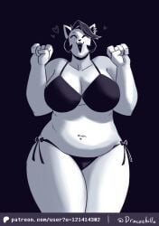 anthro big_breasts bikini breasts catty_(undertale) clothing dracozhilla felid feline female happy heart_symbol hi_res mammal patreon piercing slightly_chubby solo swimwear text thick_thighs two-piece_swimsuit undertale_(series) url watermark