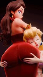 2girls 3d 9:16 animated animation ass ass_focus blonde_hair blue_eyes breasts brown_hair butt_focus closed_eyes crown dat_ass dat_butt donkey_kong_(series) doopysart_(artist) dress female from_behind gif grabbing_another's_ass grabbing_ass hug huge_ass hugging_ass light-skinned_female light_skin looking_at_viewer looking_back mario_(series) medium_breasts multiple_girls nintendo pauline pauline_(mario) pink_lipstick princess_peach red_dress red_lipstick super_mario_bros. tagme vertical_video yuri