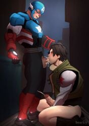 alley alleyway bearlcy blowjob boots bottomless bucky_barnes captain_america closed_eyes cum cum_in_mouth cum_on_floor cum_on_penis cumming dark_alley ejaculating_cum ejaculation fellatio gay gay_blowjob gay_sex hairy_legs jacket marvel marvel_rivals masturbation night pubic_hair robotic_arm semen semen_on_floor sex steve_rogers stubble sucking sucking_penis superhero superhero_costume veiny_penis winter_soldier