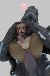 absurd_res anal anal_sex anthro balls big_dom_small_sub canid canine clothed clothing dominant duo embarrassed epic_games fortnite full_nelson genitals godzilla godzilla_(series) hajime_(fortnite) heart_symbol hi_res kaiju lifting_another lifting_partner looking_pleasured male male/male mammal open_mouth partially_clothed pat3awelitas300 penetration penile penile_penetration penis raccoon_dog sex simple_background size_difference smaller_male spread_legs spreading standing todo toho white_background white_eyes