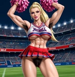 ai_generated cheerleader cheerleader_outfit cheerleader_uniform deergirlfit football_field hairy hairy_armpits hairy_pussy muscular original_character