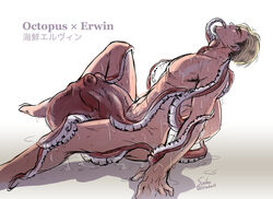 33saba33 attack_on_titan blonde_hair closed_eyes erwin_smith interspecies male male_only muscle nude octopus saba wet