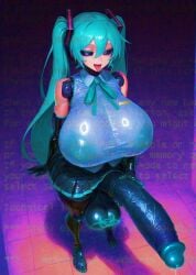 ai_assisted android black_sclera blackballoon body_modification breasts corruption elbow_gloves futa_only futanari gigantic_balls gigantic_breasts gigantic_penis hatsune_miku huge_ass huge_balls huge_breasts huge_cock hyper_balls hyper_genitalia hyper_penis penis precum skirt solo thick_thighs thighhighs twintails virus