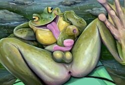 amphibian anthro anus ass beastiality downsstream_(artist) foreskin frog genitals green_body hi_res humanoid_genitalia humanoid_penis male penis pink_anus pink_tongue presenting presenting_anus presenting_hindquarters solo tongue tongue_out