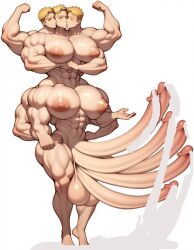 ai_generated male multi_head multiple_penises muscular muscular_male novelai one_male only_one_naked penis