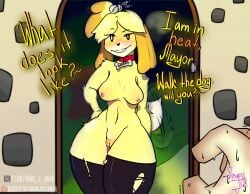 1boy 1boy1girl 1girls 2024 animal_crossing anonjustanon anthro aroused bell bells belly belly_button big_ass big_breasts black_eyes blurred_background blush breasts canine collar collar_tag collarbone detailed_background dog_ears english_text female female_focus horny horny_dog huge_ass huge_thighs isabelle_(animal_crossing) looking_at_viewer nude ripped_stockings smug smug_face standing stockings sweat tail text wagging_tail yellow_fur yellow_hair yellow_skin