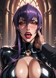 ai_generated bluewerewolf fangs highschool_of_the_dead latex open_mouth saeko_busujima vampire